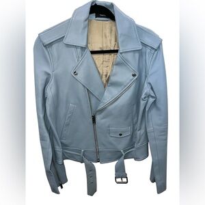 Theory Light Blue Leather Jacket